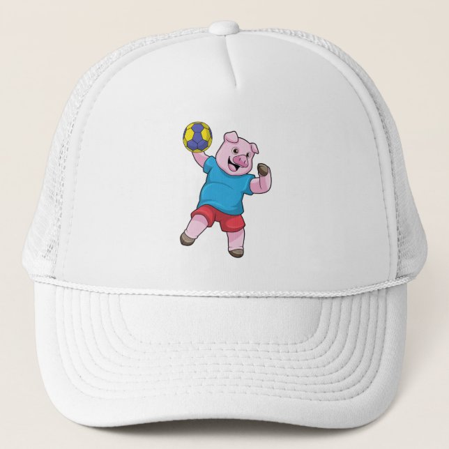 Pig at Handball Sports Trucker Hat (Front)