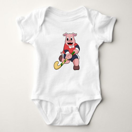 Pig at Hockey with Hockey bat Baby Bodysuit