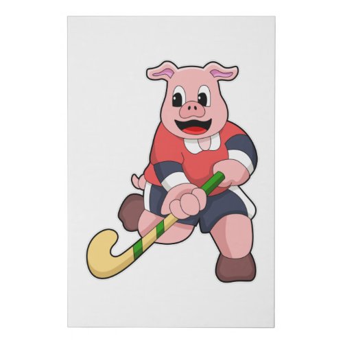 Pig at Hockey with Hockey bat Faux Canvas Print
