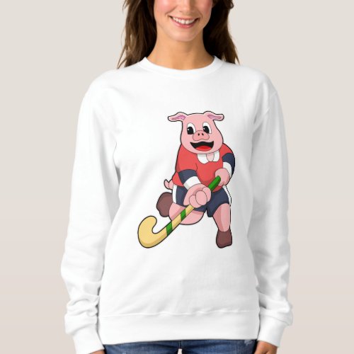 Pig at Hockey with Hockey bat Sweatshirt