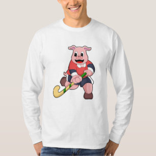 Pig at Hockey with Hockey bat T-Shirt