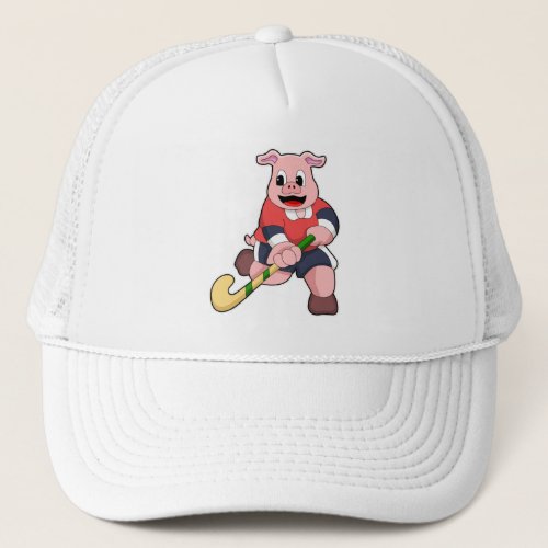 Pig at Hockey with Hockey bat Trucker Hat