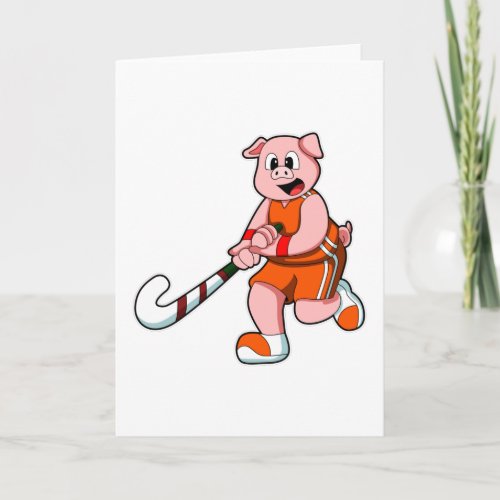 Pig at Hockey with Hockey stick Card