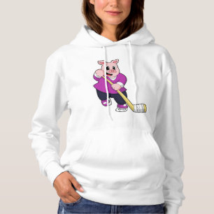 Pig at Ice hockey with Ice hockey stick Hoodie