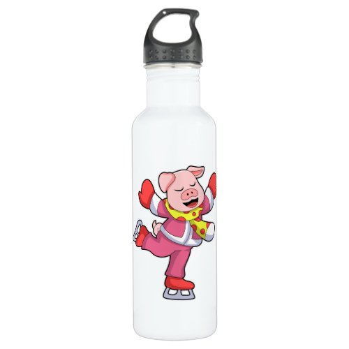 Pig at Ice skating with Ice skates Stainless Steel Water Bottle