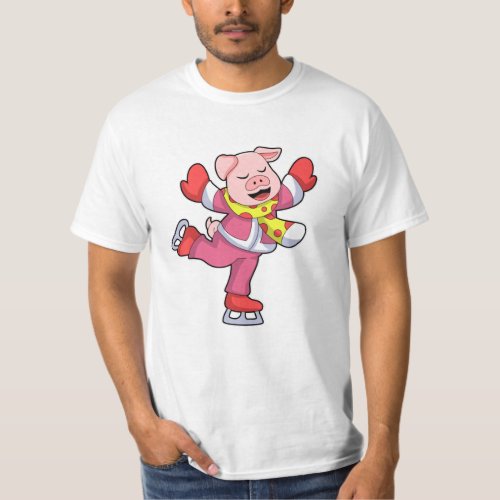 Pig at Ice skating with Ice skates T_Shirt