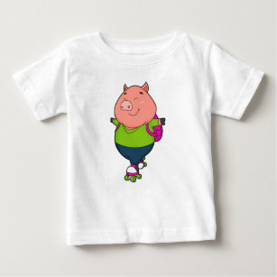 Pig at Inline skating with Roller skates Baby T-Shirt