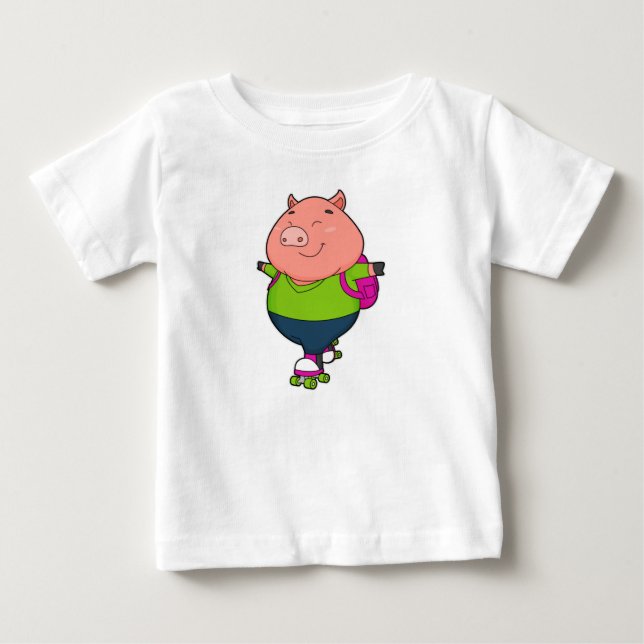 Pig at Inline skating with Roller skates Baby T-Shirt (Front)