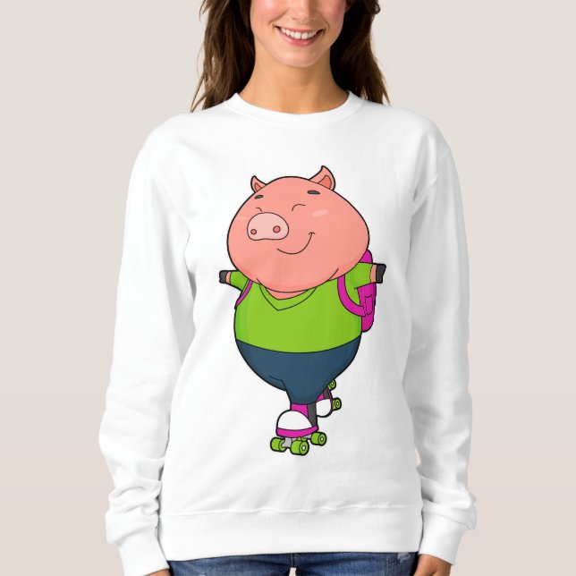 Pig at Inline skating with Roller skates Sweatshirt (Front)