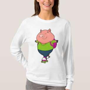 Pig at Inline skating with Roller skates T-Shirt