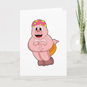 Pig at Jumping into Water Card