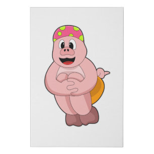 Pig at Jumping into Water Faux Canvas Print