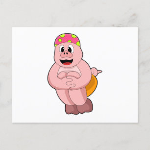 Pig at Jumping into Water Postcard