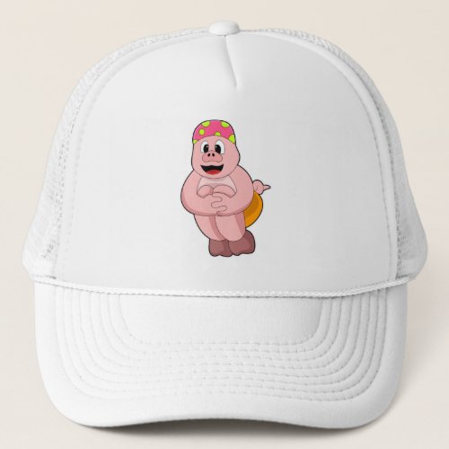 Pig at Jumping into Water Trucker Hat