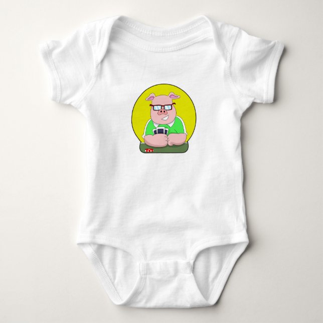 Pig at Poker with Cards Baby Bodysuit (Front)