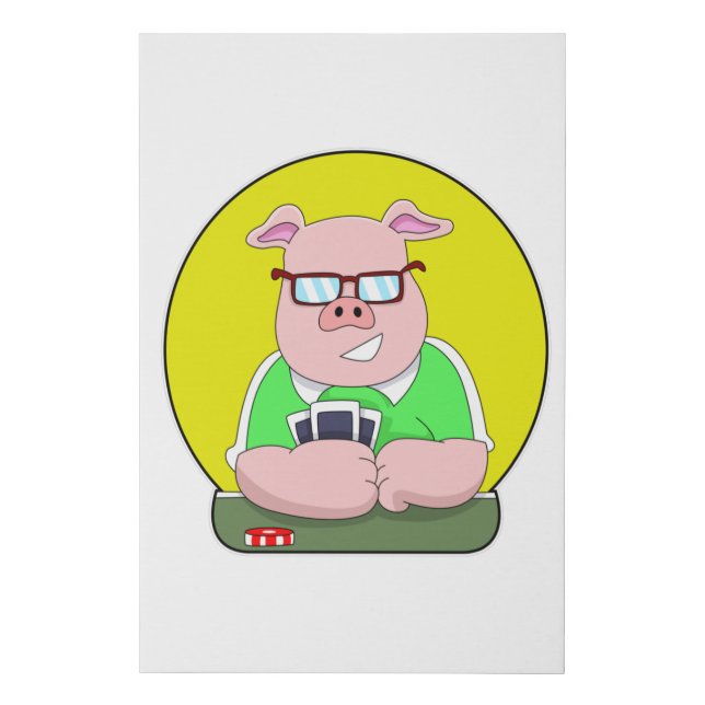 Pig at Poker with Cards Faux Canvas Print (Front)