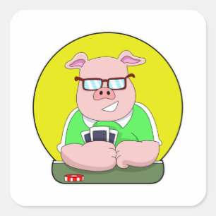 Pig at Poker with Cards Square Sticker