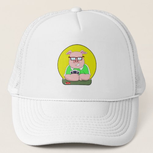 Pig at Poker with Cards Trucker Hat