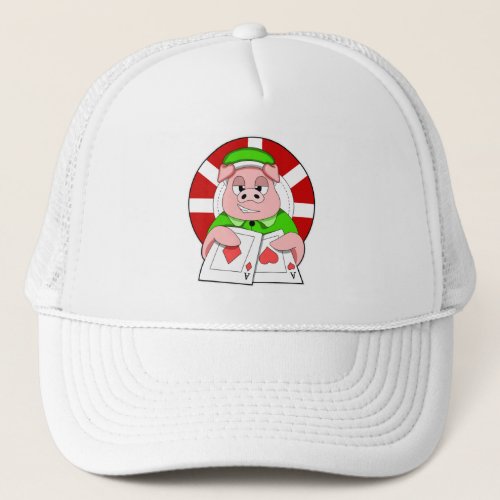 Pig at Poker with Cards Trucker Hat