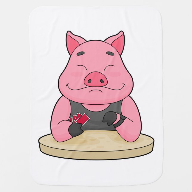 Pig at Poker with Poker cards Baby Blanket (Front)