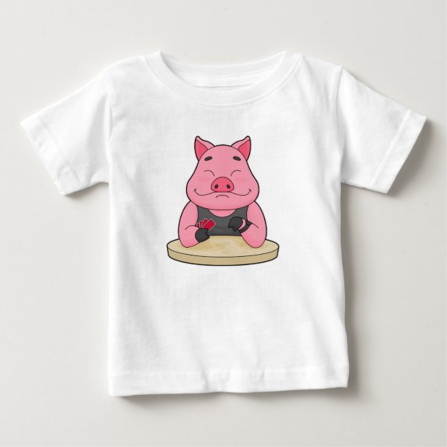 Pig at Poker with Poker cards Baby T-Shirt (Front)