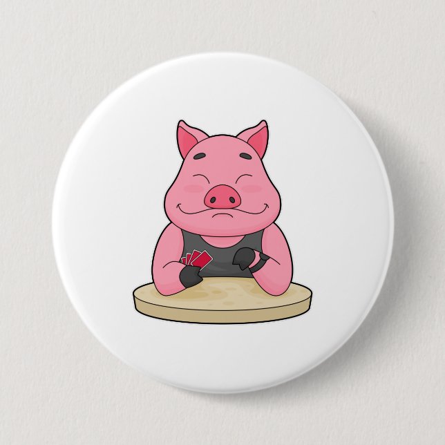 Pig at Poker with Poker cards Button (Front)