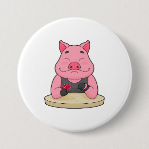 Pig at Poker with Poker cards Button