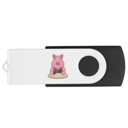 Pig at Poker with Poker cards Flash Drive