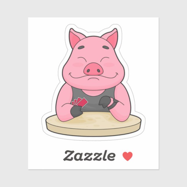 Pig at Poker with Poker cards Sticker (Sheet)