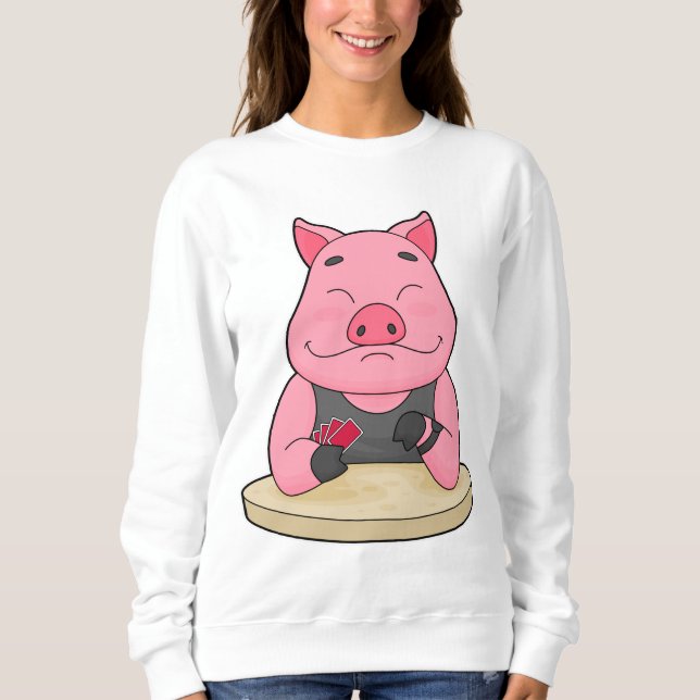Pig at Poker with Poker cards Sweatshirt (Front)