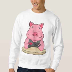 Pig at Poker with Poker cards Sweatshirt