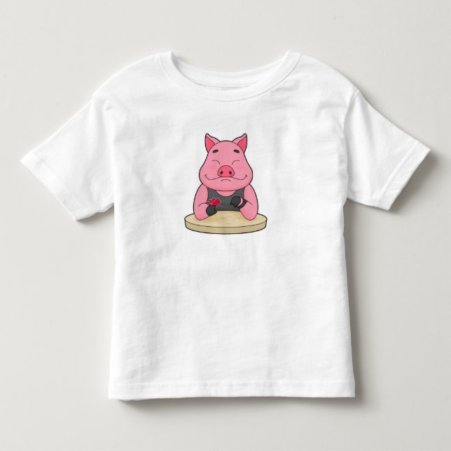 Pig at Poker with Poker cards Toddler T-shirt (Front)
