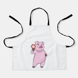 Pig at Poker with Poker chips Apron