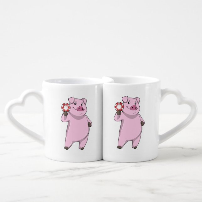 Pig at Poker with Poker chips Coffee Mug Set (Front Nesting)