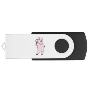 Pig at Poker with Poker chips Flash Drive