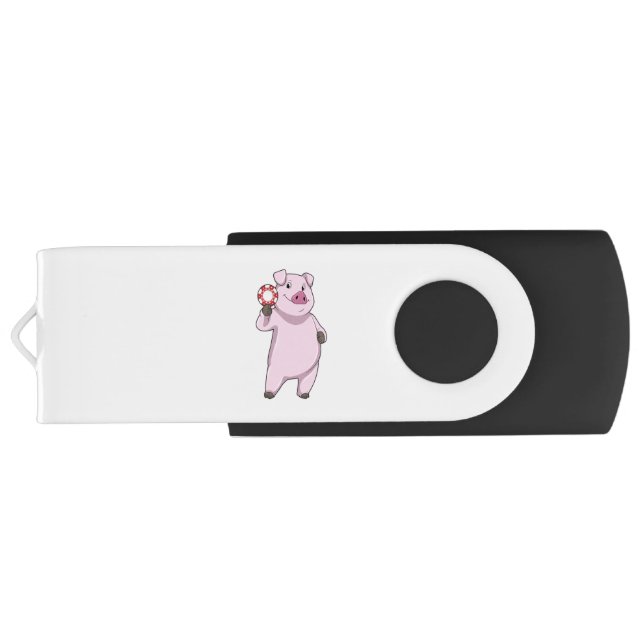 Pig at Poker with Poker chips Flash Drive (Back)