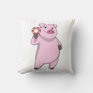 Pig at Poker with Poker chips Throw Pillow