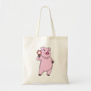 Pig at Poker with Poker chips Tote Bag