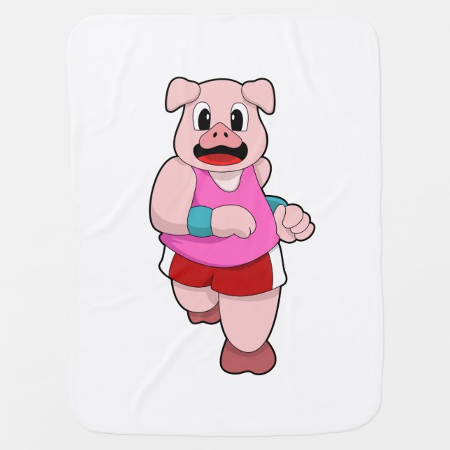 Pig at Running Baby Blanket (Front)