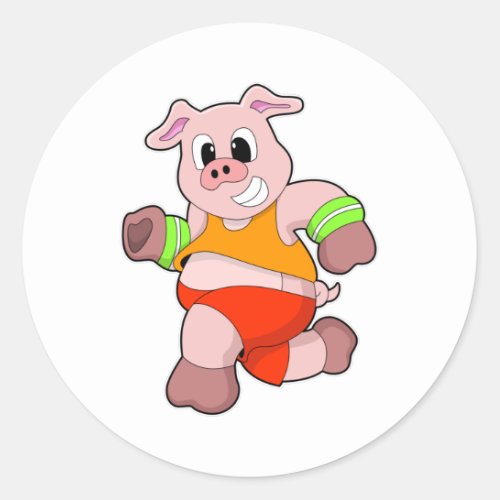 Pig at Running Classic Round Sticker