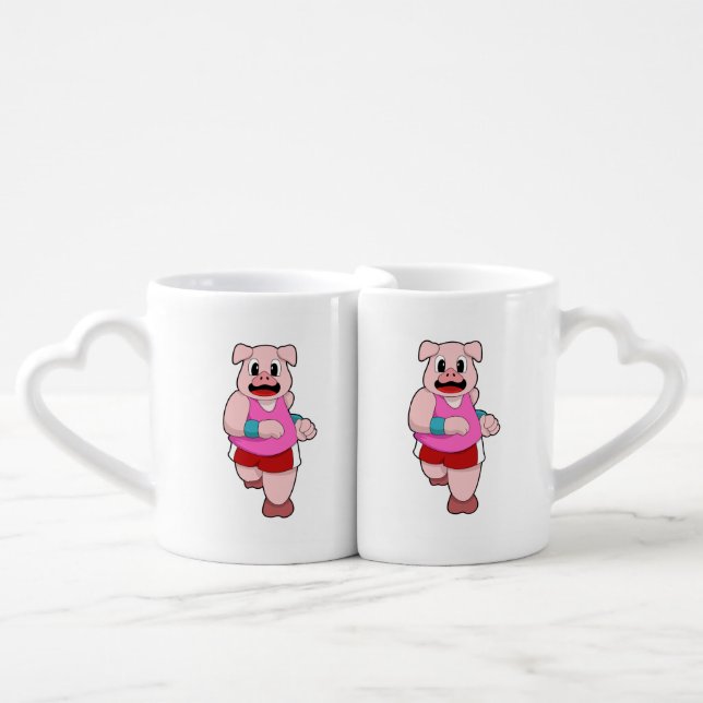 Pig at Running Coffee Mug Set (Front Nesting)