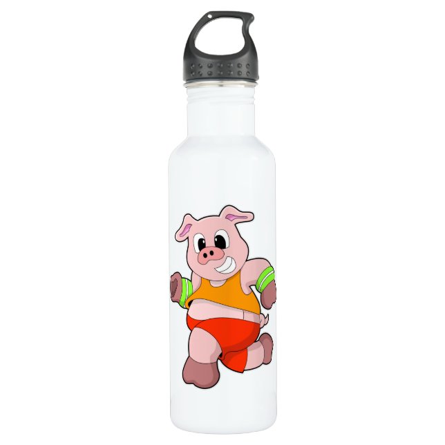 Pig at Running Stainless Steel Water Bottle (Front)