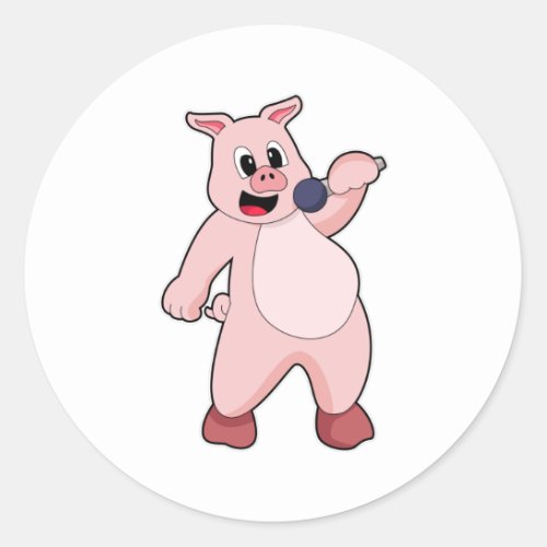 Pig at Singing with Microphone Classic Round Sticker