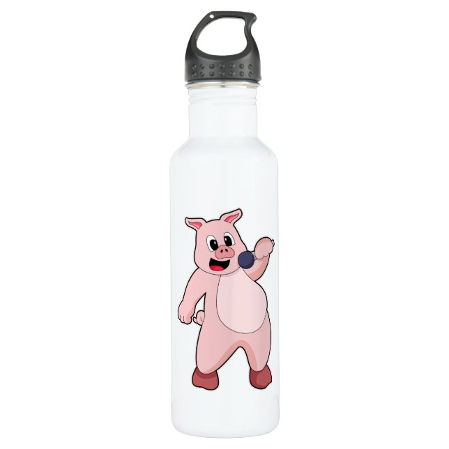 Pig at Singing with Microphone Stainless Steel Water Bottle (Front)