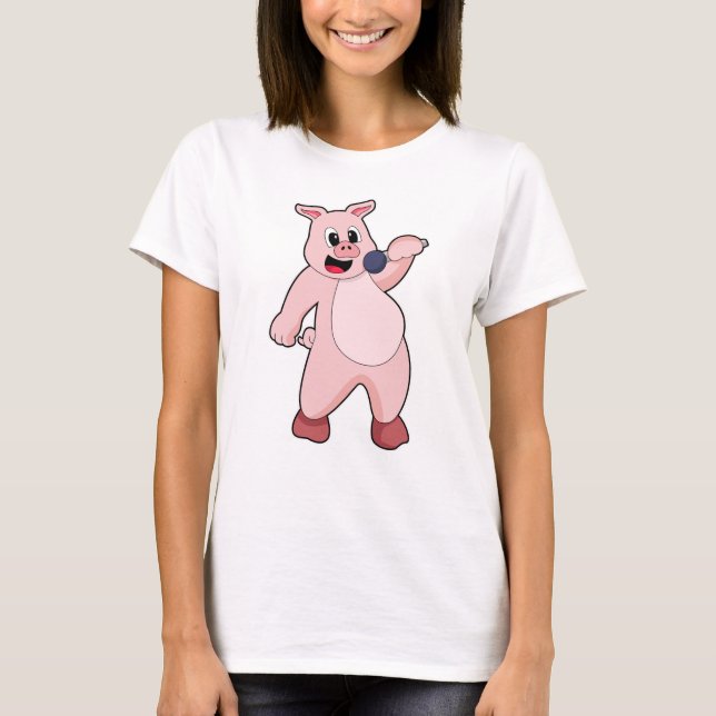 Pig at Singing with Microphone T-Shirt (Front)