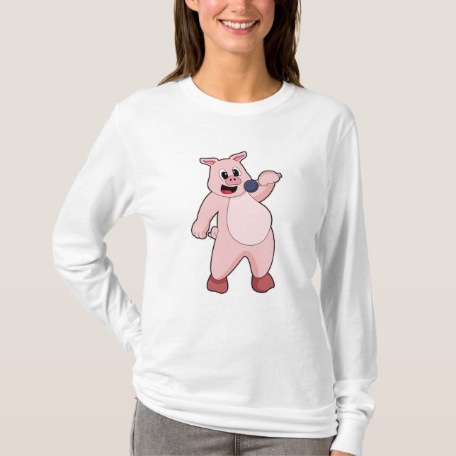 Pig at Singing with Microphone T-Shirt (Front)