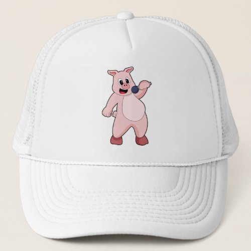 Pig at Singing with Microphone Trucker Hat