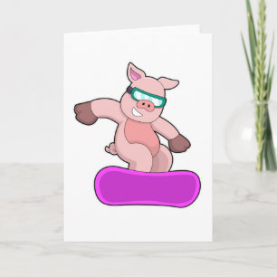 Pig at Snowboard Sports & Ski goggles Card