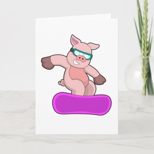 Pig at Snowboard Sports  Ski goggles Card