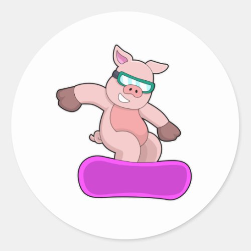 Pig at Snowboard Sports  Ski goggles Classic Round Sticker